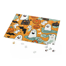 DistinctInk Jigsaw Puzzle with Flying Pumpkin Bats Design for Halloween