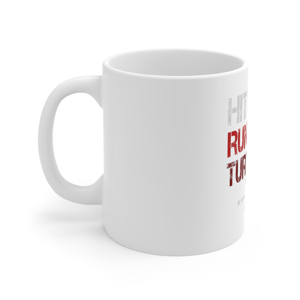 Glossy White Coffee / Tea Mug - Hit Hard Run Fast Turn Left Baseball, view 2