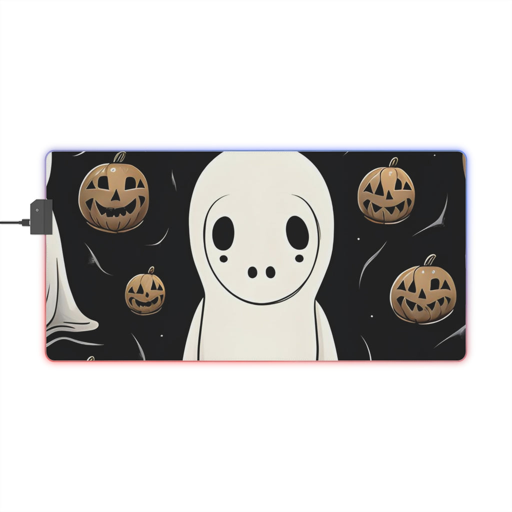 LED Gaming Mouse Pad with Ghostly Skeleton and Pumpkin Design for Halloween