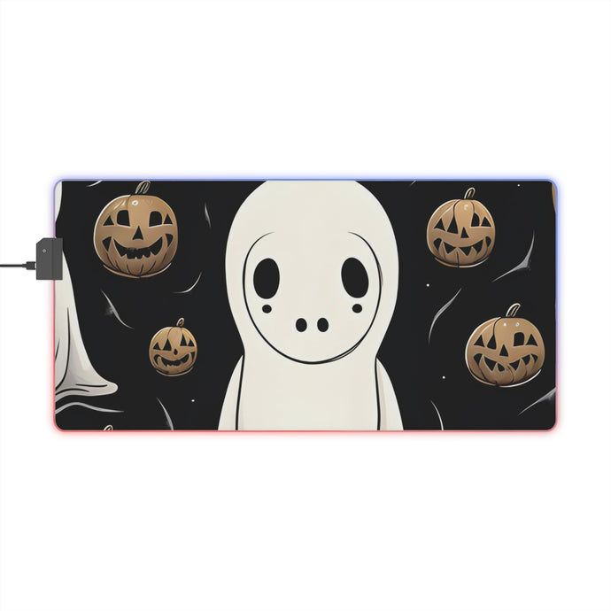 DistinctInk LED Gaming Mouse Pad with Ghostly Skeleton and Pumpkin Design for Halloween