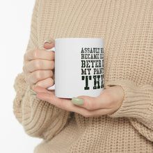 DistinctInk Glossy White Coffee / Tea Mug - Assault Weapons Illegal? Keep My Pants On