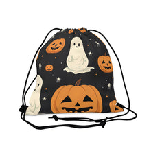 DistinctInk Drawstring Bag / Backpack with Spooky Skeleton Pumpkin Patch Design for Halloween
