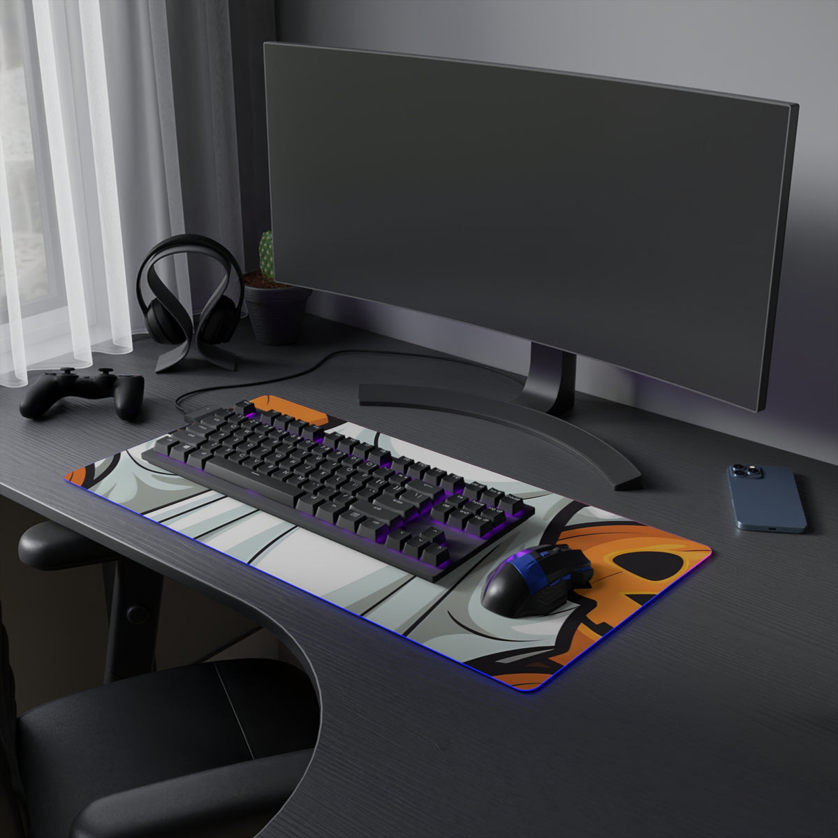LED Gaming Mouse Pad with "Spooky Skeleton Pumpkins" Design for Halloween, view 15