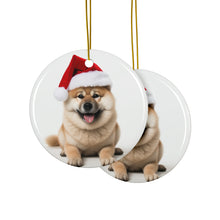 DistinctInk Hanging Ceramic Christmas Tree Ornament with Gold String - Great Gift/Present - 2 3/4 inch Diameter - Akita Design