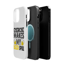 DistinctInk ToughCase for Apple iPhone, Compatible with MagSafe Charging - Exercise Makes My Beer Spill