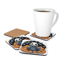 DistinctInk (Set of 4) Corkwood Coasters with Skeleton Ghost and PumpkinDesign for Halloween