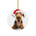 Hanging Ceramic Christmas Tree Ornament with Gold String - Airedale Terrier Design