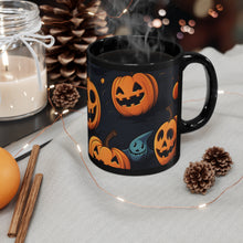 DistinctInk Black Coffee Mug - Nightly Fright of Bats and Ghouls for Halloween