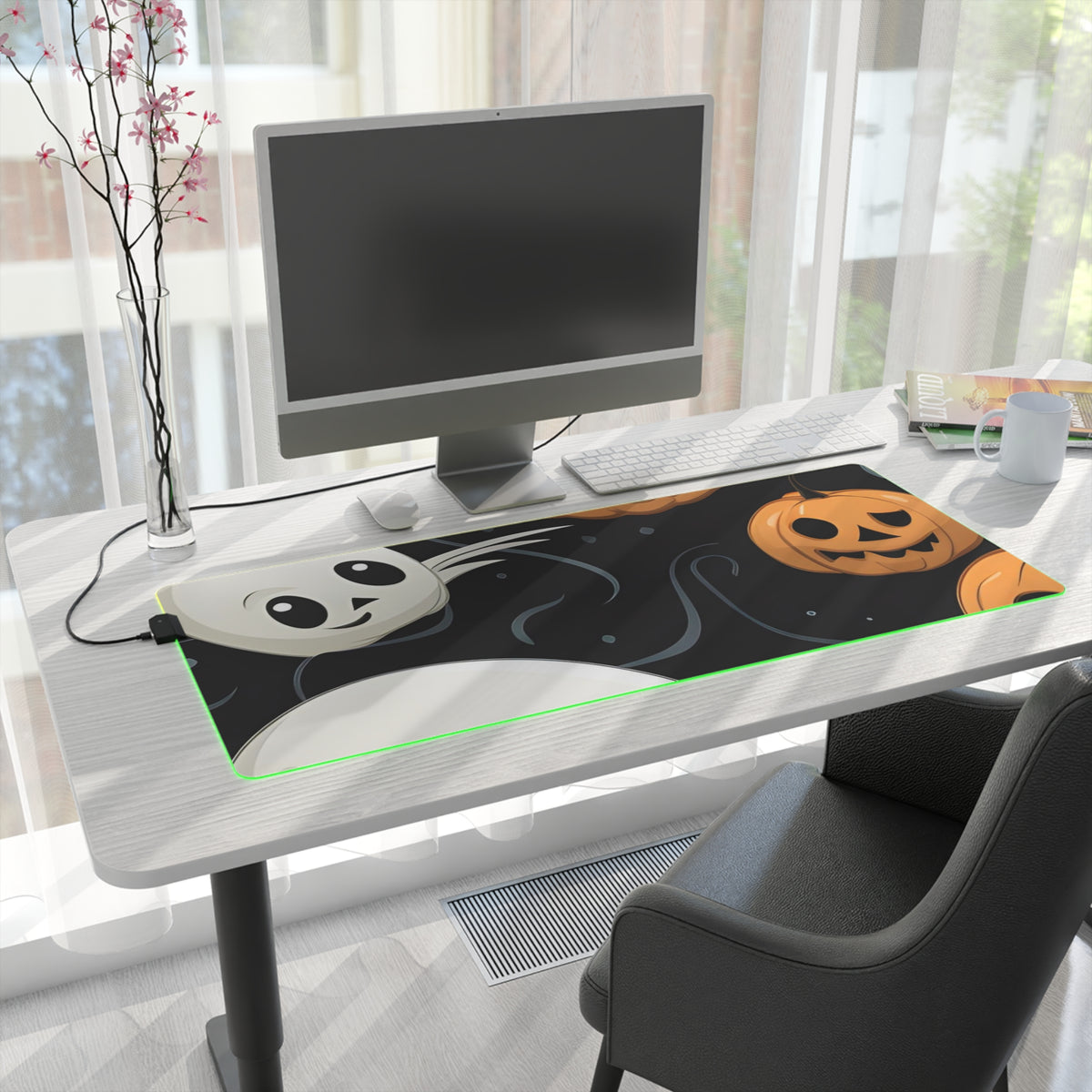 LED Gaming Mouse Pad with Ghost Skeleton Pumpkin Pattern Design for Halloween, view 28