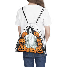 DistinctInk Drawstring Bag / Backpack with Ghost Skeleton Pumpkins Pattern Design for Halloween