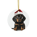 Hanging Ceramic Christmas Tree Ornament with Gold String - Black and Tan Coonhound Puppy Design