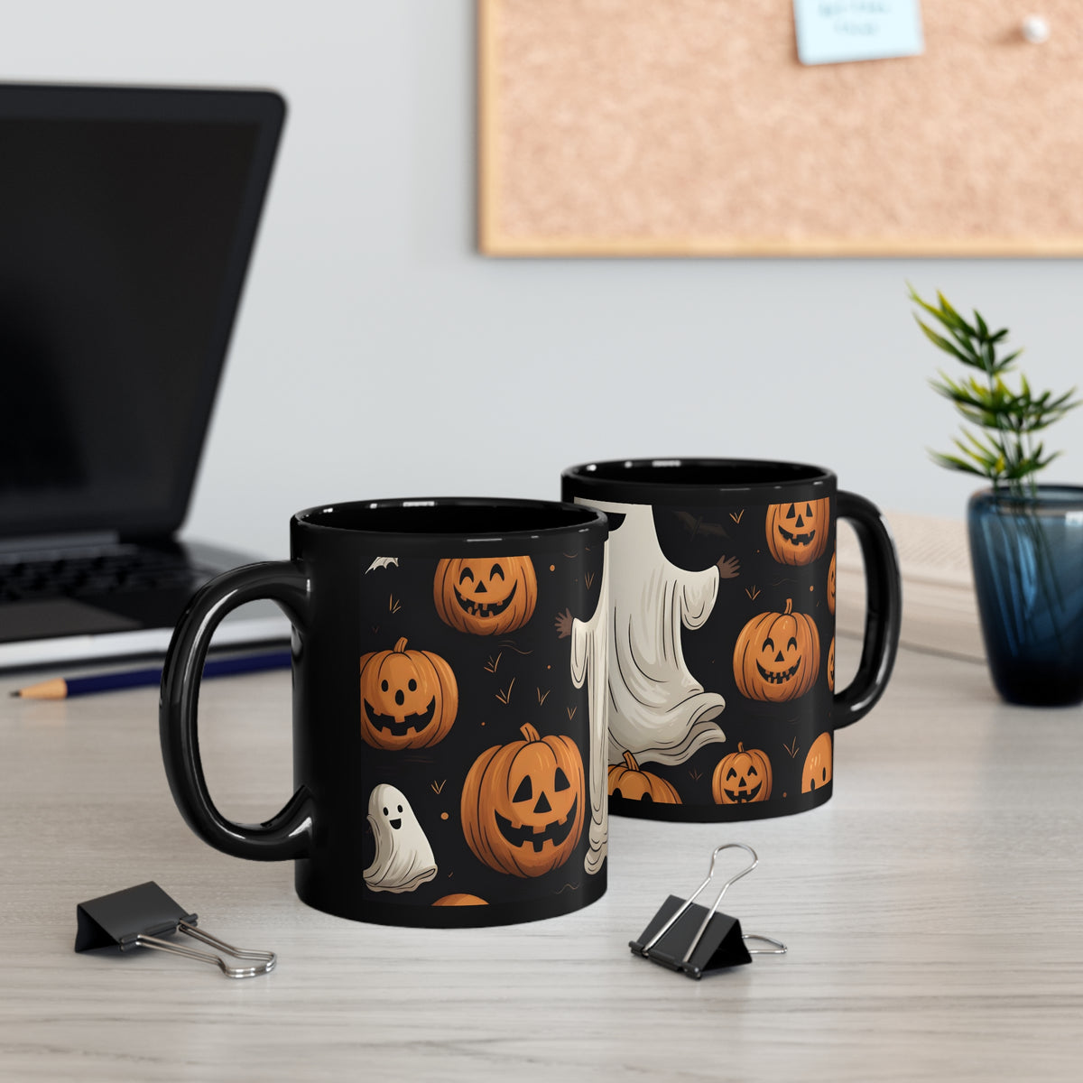 Black Coffee Mug - Ghastly Skeleton Pumpkin for Halloween, view 5