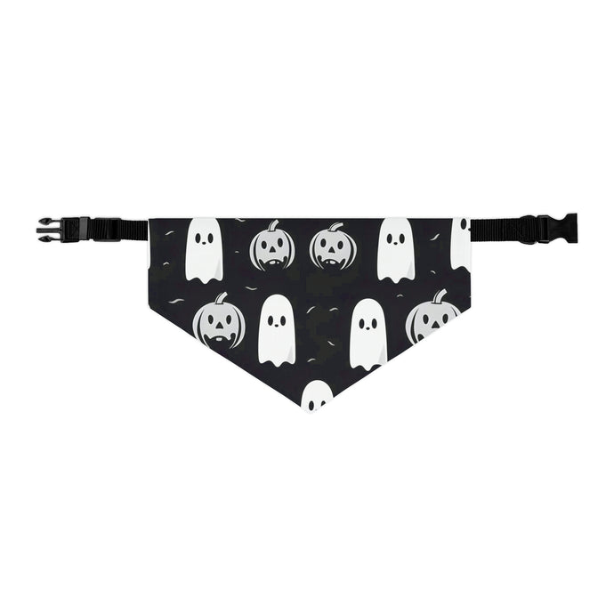 DistinctInk Adjustable Pet Banana Collar with Skeletal Ghostly Pumpkin Mania Design for Halloween