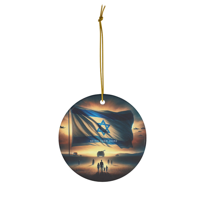 DistinctInk Hanging Ceramic Christmas Tree Ornament Charm with Gold String - Great Gift/Present - 2 3/4 inch Diameter - Hopeful Dawn - Bring Them Home