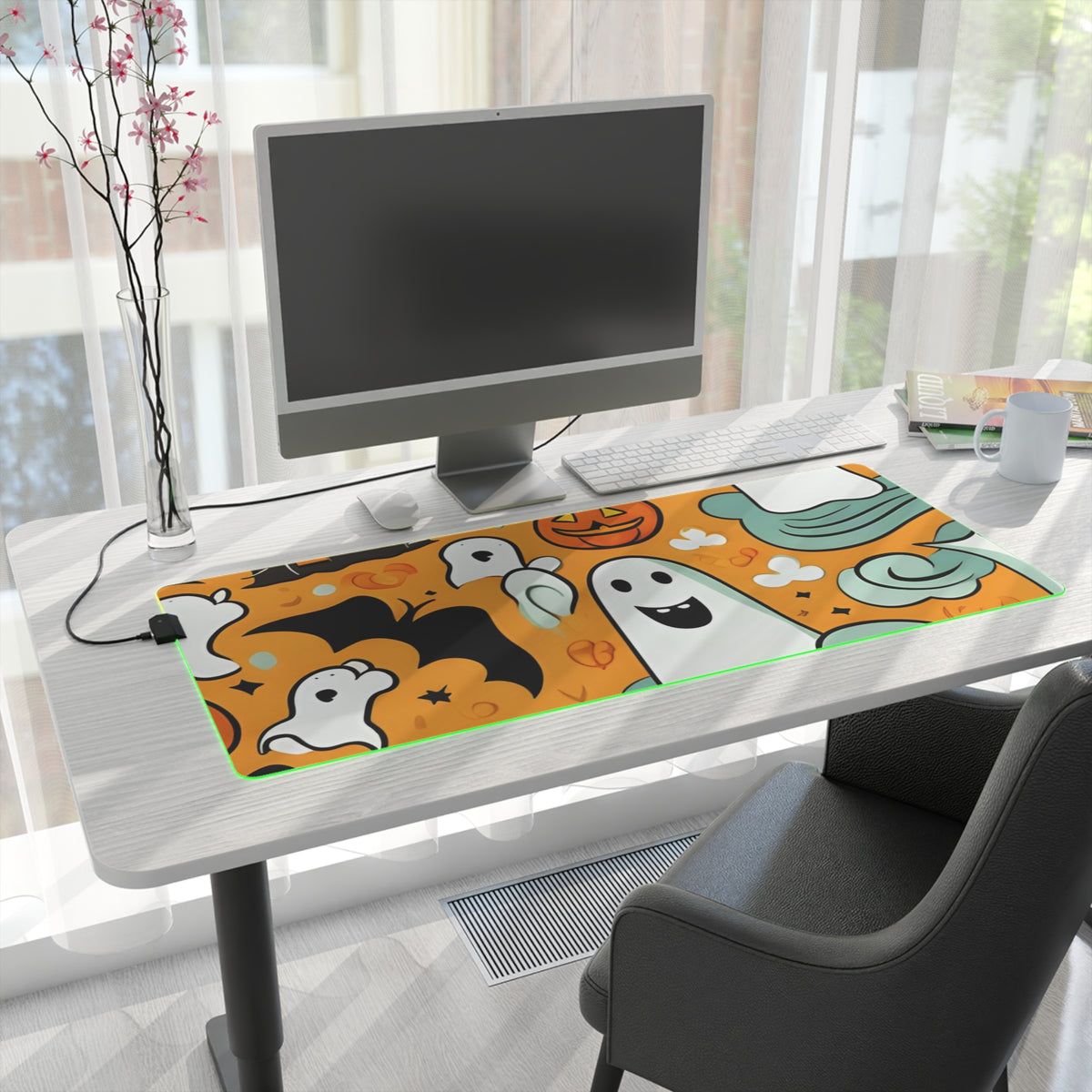 LED Gaming Mouse Pad with Flying Pumpkin Bats Design for Halloween, view 28