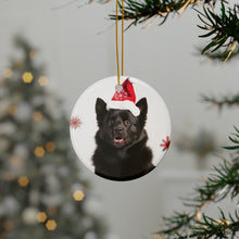 DistinctInk Hanging Ceramic Christmas Tree Ornament with Gold String - Great Gift/Present - 2 3/4 inch Diameter - Schipperke Design