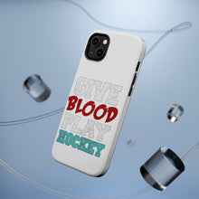 DistinctInk ToughCase for Apple iPhone, Compatible with MagSafe Charging - Give Blood Play Hockey