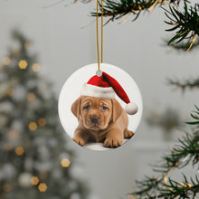 DistinctInk Hanging Ceramic Christmas Tree Ornament with Gold String - Great Gift/Present - 2 3/4 inch Diameter - Pulik Puppy Design
