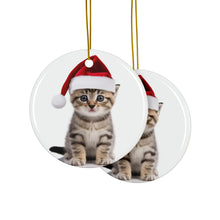 DistinctInk Hanging Ceramic Christmas Tree Ornament with Gold String - Great Gift/Present - 2 3/4 inch Diameter - American Shorthair Kitten Design