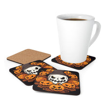 DistinctInk (Set of 4) Corkwood Coasters with Spooky Skeleton Pumpkin PatchDesign for Halloween