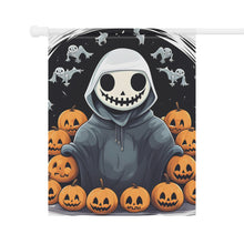 DistinctInk Garden & House Banner / Flag with Skeleton Ghost and Pumpkin Design for Halloween
