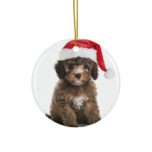 DistinctInk Hanging Ceramic Christmas Tree Ornament with Gold String - Great Gift/Present - 2 3/4 inch Diameter - Poodle Puppy Design