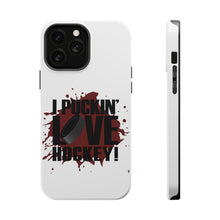 DistinctInk ToughCase for Apple iPhone, Compatible with MagSafe Charging - I Puckin' Love Hockey
