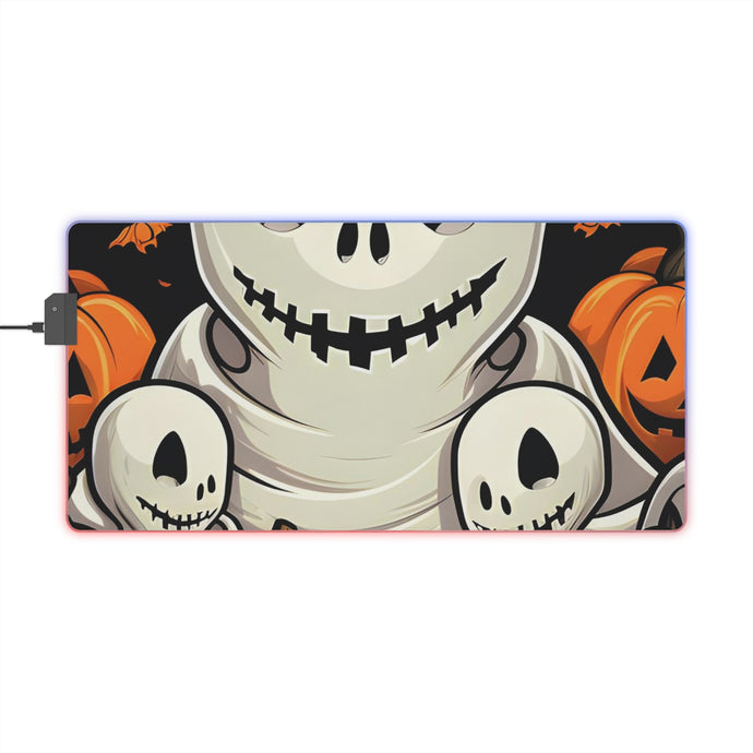 DistinctInk LED Gaming Mouse Pad with Ghost Skeleton Pumpkin Pattern Design for Halloween