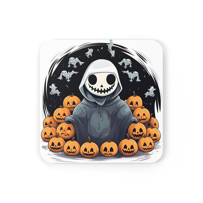 DistinctInk (Set of 4) Corkwood Coasters with Skeleton Ghost and PumpkinDesign for Halloween