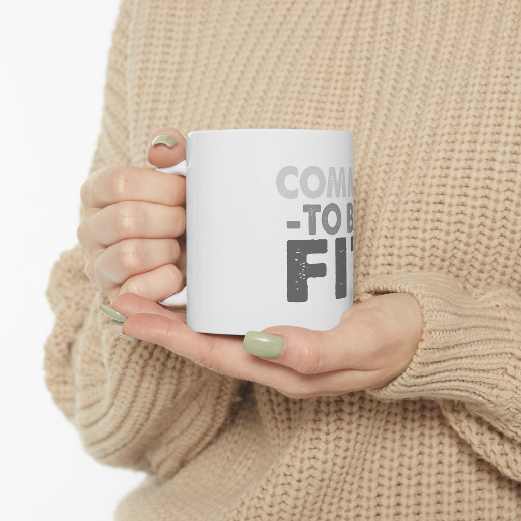 Glossy White Coffee / Tea Mug - Commit To Be Fit, view 10