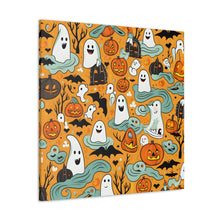 DistinctInk Canvas Wall Art with Flying Pumpkin Bats for Halloween