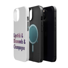 DistinctInk ToughCase for Apple iPhone, Compatible with MagSafe Charging - Lipstick & Diamonds & Champagne