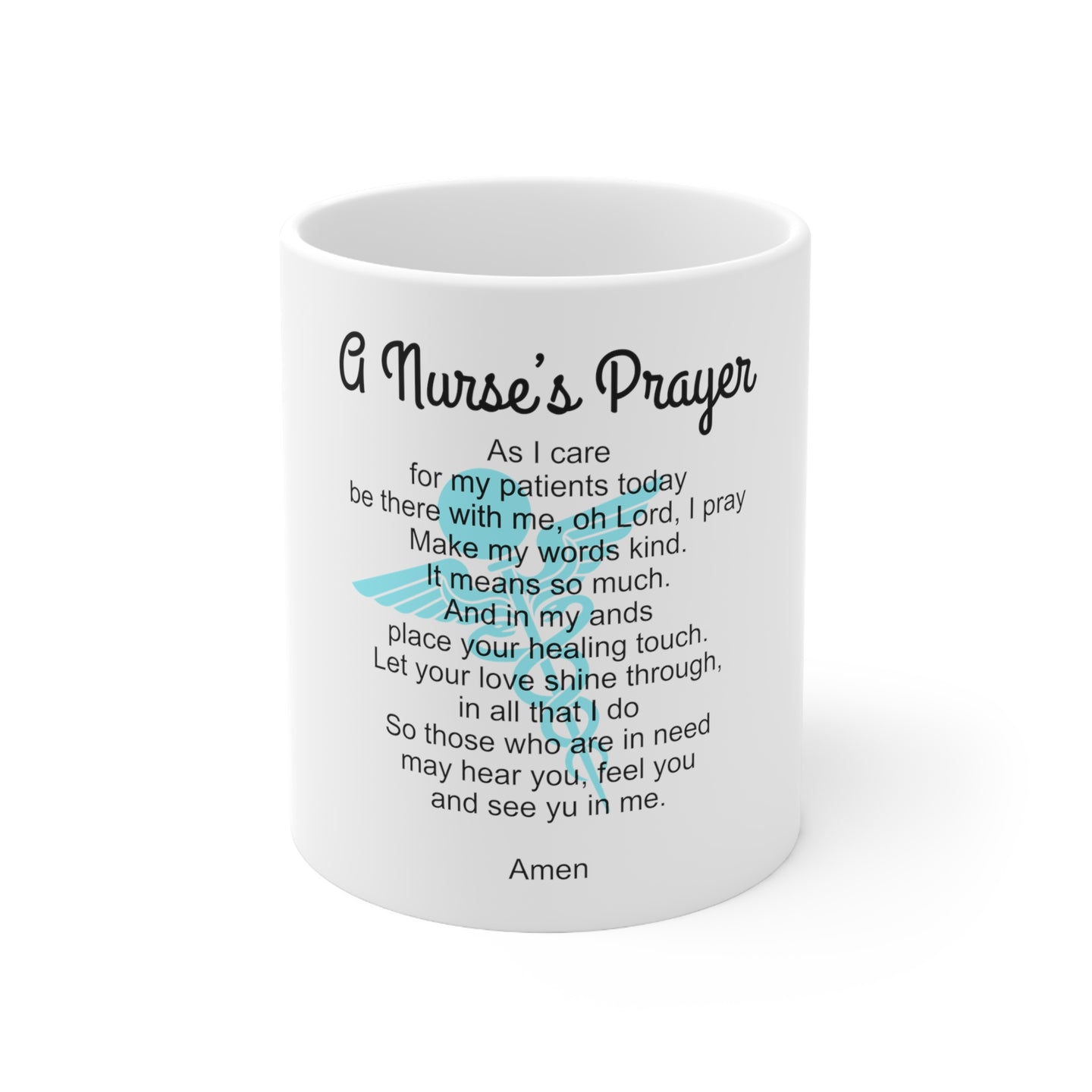 DistinctInk Glossy White Coffee / Tea Mug - A Nurse's Prayer