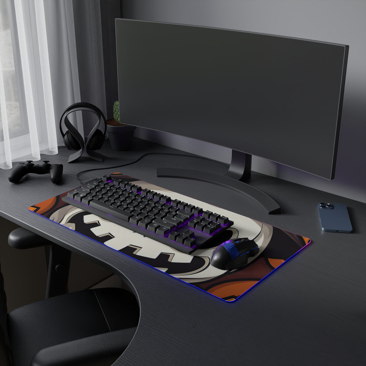 LED Gaming Mouse Pad with Spooky Skeleton Pumpkin Patch Design for Halloween, view 15
