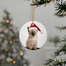DistinctInk Hanging Ceramic Christmas Tree Ornament with Gold String - Great Gift/Present - 2 3/4 inch Diameter - Tonkinese Cat Design