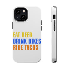 DistinctInk ToughCase for Apple iPhone, Compatible with MagSafe Charging - Eat Beer Drink Bikes Ride Tacos