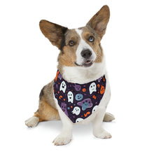 DistinctInk Adjustable Pet Banana Collar with Skeletal Ghostly Pumpkins Design for Halloween