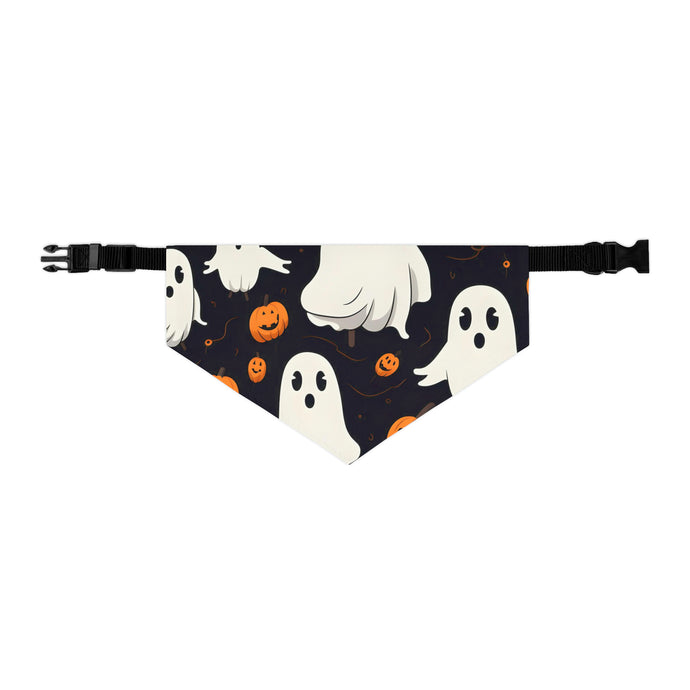 DistinctInk Adjustable Pet Banana Collar with Ghost Skeleton Pumpkin Cartoon Design for Halloween