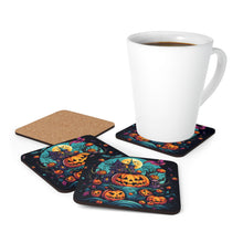 DistinctInk (Set of 4) Corkwood Coasters with Trick or Treat Parade Design for Halloween