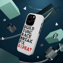 DistinctInk ToughCase for Apple iPhone, Compatible with MagSafe Charging - Build Tune Race Break Fix Repeat