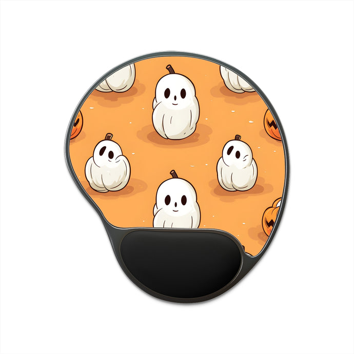 DistinctInk Mouse Pad with Wrist Rest  with Ghastly Skeleton Pumpkin adorned Design for Halloween
