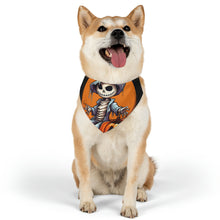 DistinctInk Adjustable Pet Banana Collar with Haunted Jack-O'-Skeleton Design for Halloween