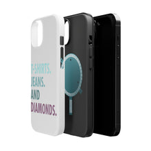 DistinctInk ToughCase for Apple iPhone, Compatible with MagSafe Charging - T-Shirts Jeans and Diamonds