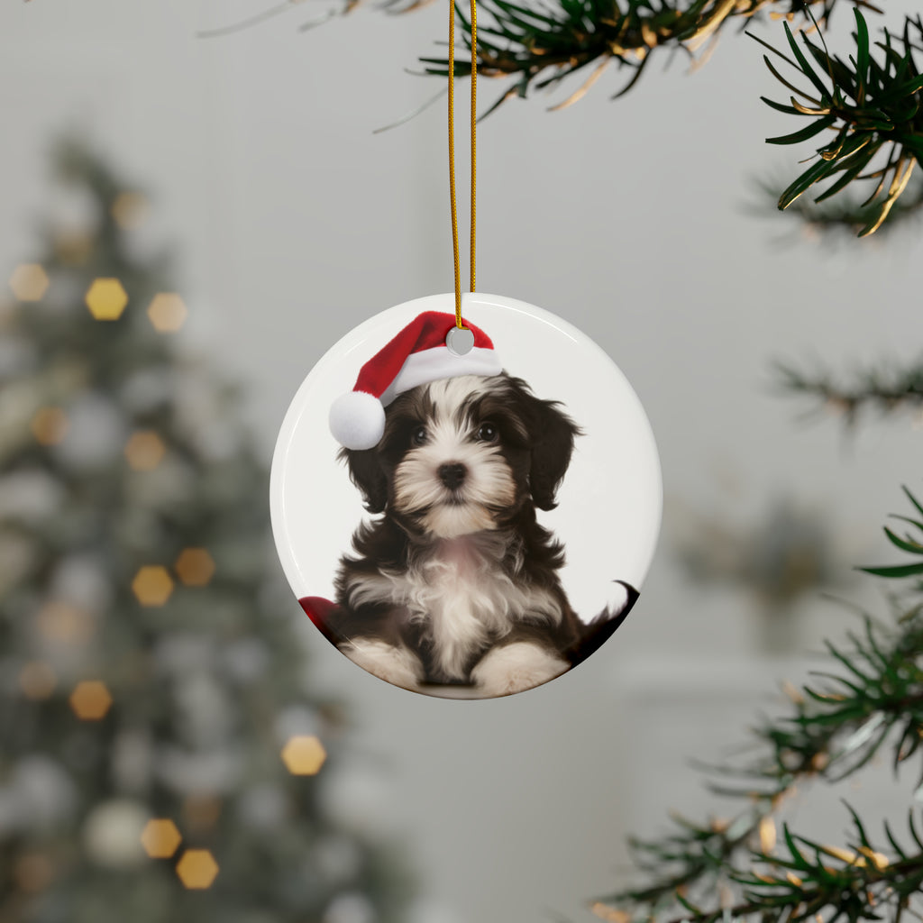 Hanging Ceramic Christmas Tree Ornament with Gold String - Havanese Puppy Design, view 3