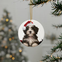 DistinctInk Hanging Ceramic Christmas Tree Ornament with Gold String - Great Gift/Present - 2 3/4 inch Diameter - Havanese Puppy Design