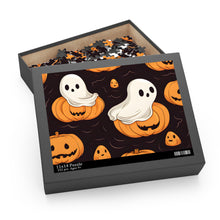 DistinctInk Jigsaw Puzzle with Haunted Skeleton Pumpkin Patch Design for Halloween