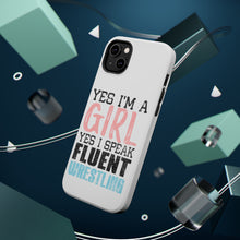 DistinctInk ToughCase for Apple iPhone, Compatible with MagSafe Charging - Yes I'm a Girl Yes I Speak Fluent Wrestling