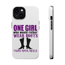 DistinctInk ToughCase for Apple iPhone, Compatible with MagSafe Charging - One Girl Who Would Rather Wear Boots Than Heels