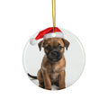 Hanging Ceramic Christmas Tree Ornament with Gold String - Border Terrier Puppy Design