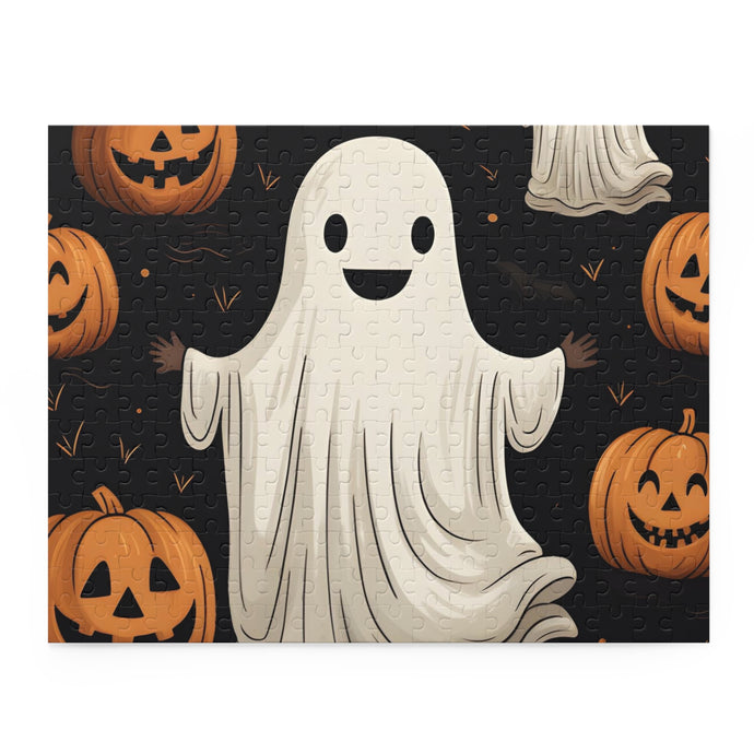 DistinctInk Jigsaw Puzzle with Ghastly Skeleton Pumpkin Design for Halloween